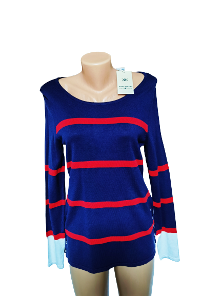 Pulover Femei, Tom Tailor, model Navy, Albastru inchis / Rosu