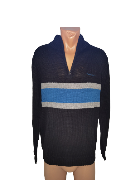 Pulover Barbati, Pierre Cardin, cu fermoar, Albastru / Negru