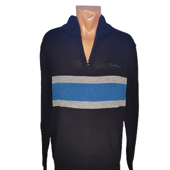 Pulover Barbati, Pierre Cardin, cu fermoar, Albastru / Negru