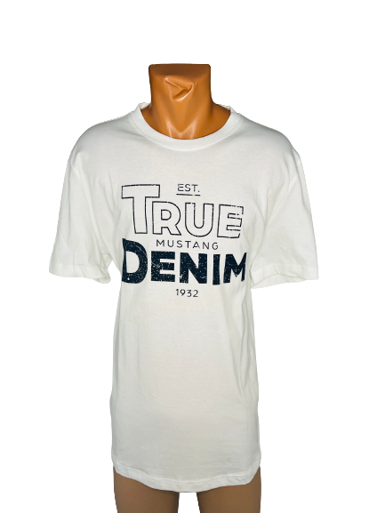 Tricou Barbati Mustang, cu imprimeu text "True Denim", Alb